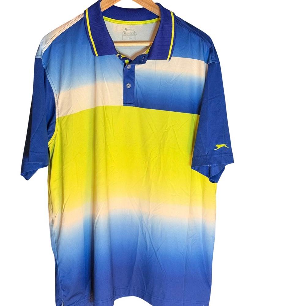 Slazenger Men's Golf Polo Shirt‎ Blue Yellow Ombre Short Sleeve Size 1XL